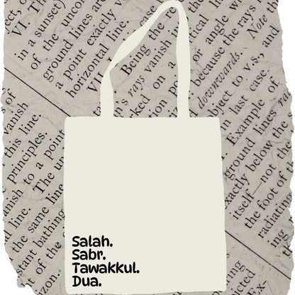 Tote Bag-  Blue or Beige Salah, Sabr, Tawakkul, Dua